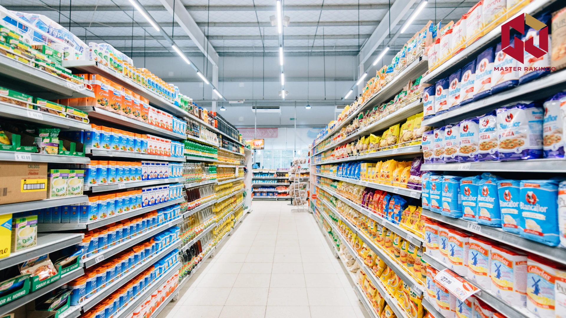 Ilustrasi susunan rak dan lorong supermarket